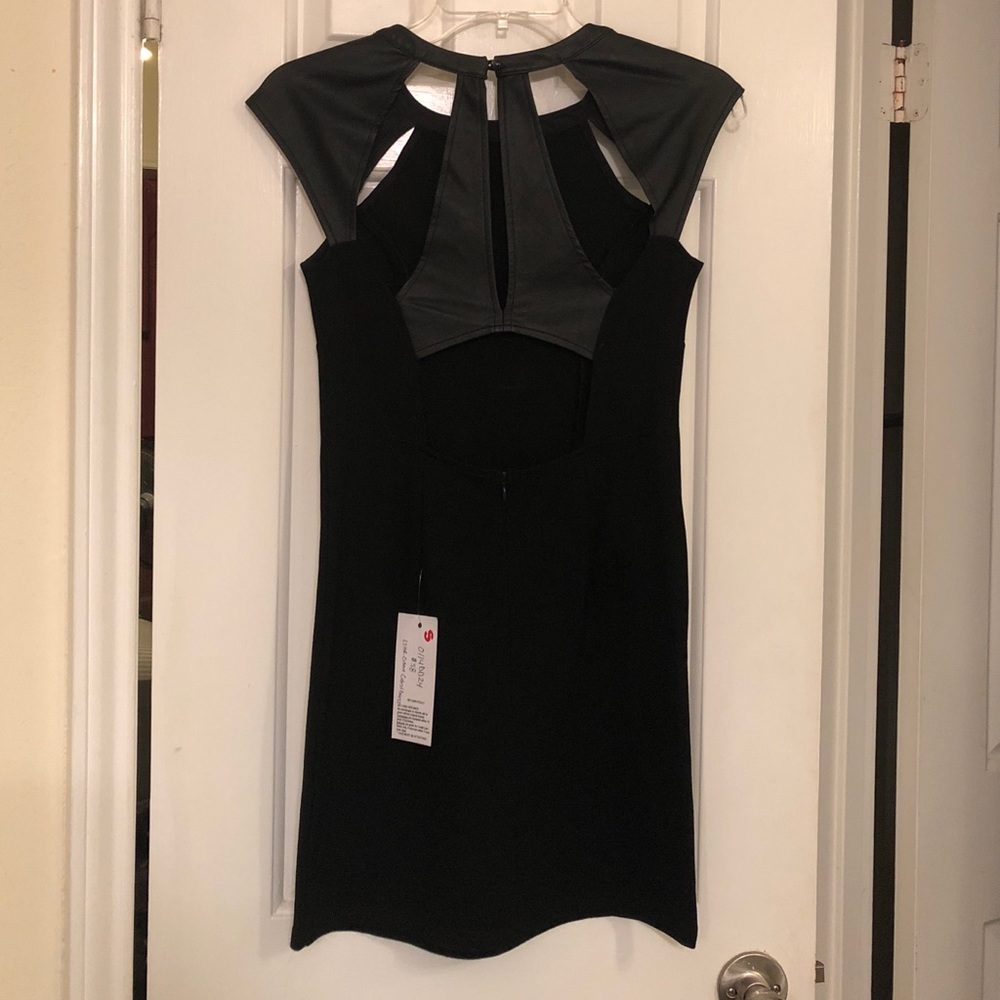 Black Mini Dress with Leather Cut Outs! NWT!